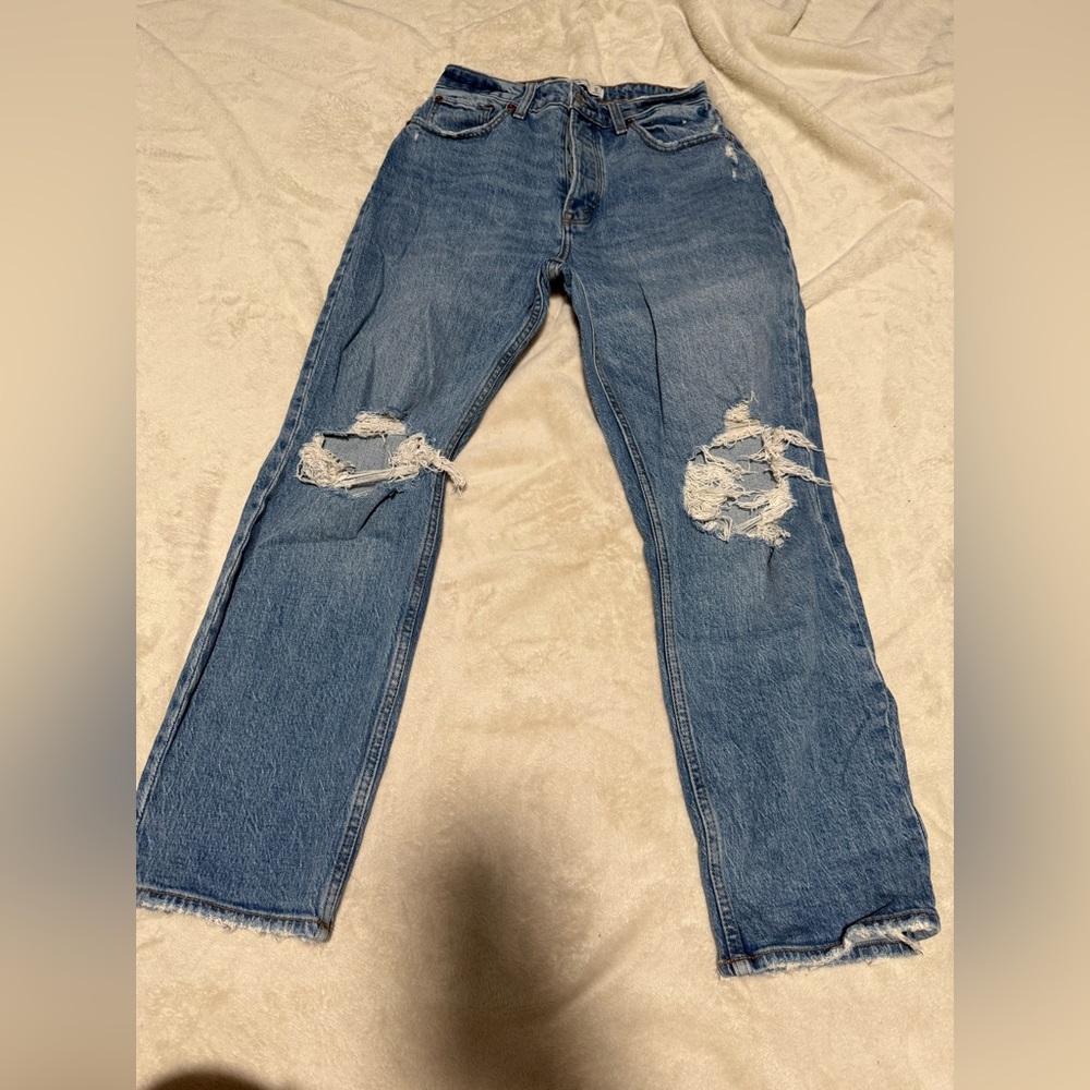 Abercrombie distressed high rise dad jeans